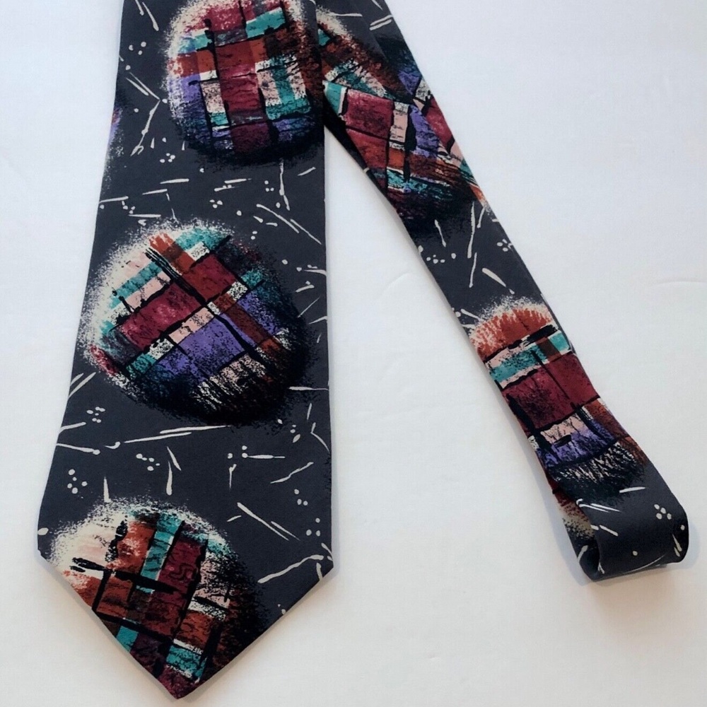 Men's Don Loper Beverly Hills Gray Combo Geometric 100% Silk Neck Tie